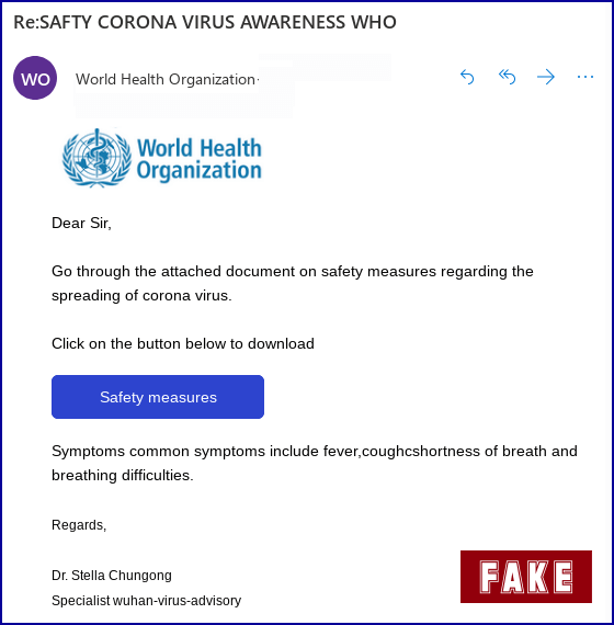 coronavirus phishing email