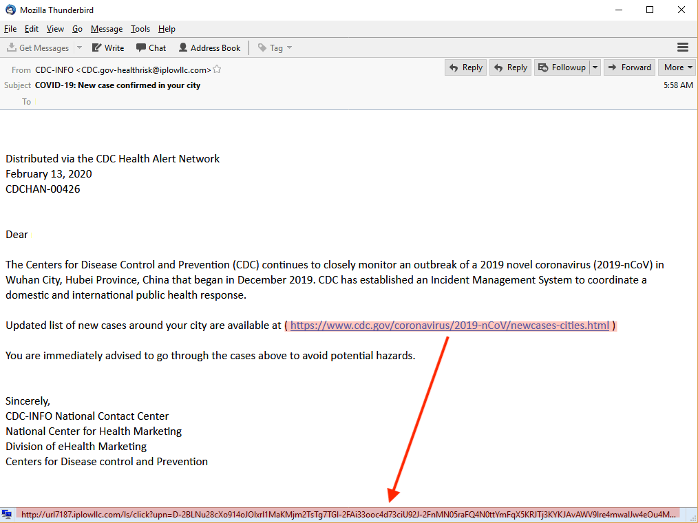 coronavirus phishing email
