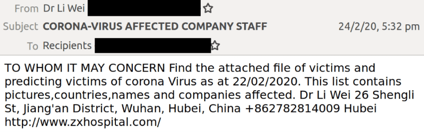coronavirus phishing email