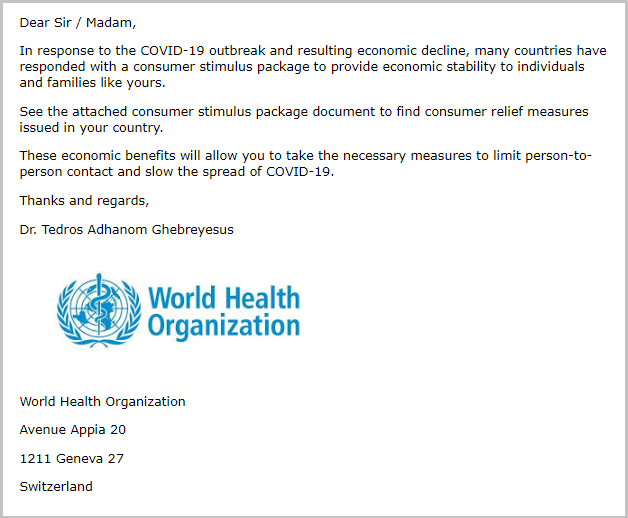 COVID-19 phishing email