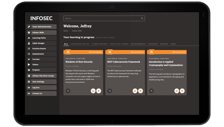 Infosec Skills assigned learning paths