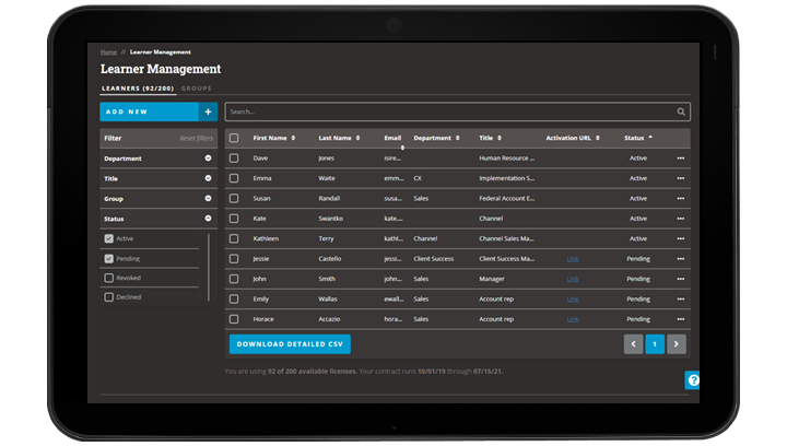 Infosec Skills learner management filters