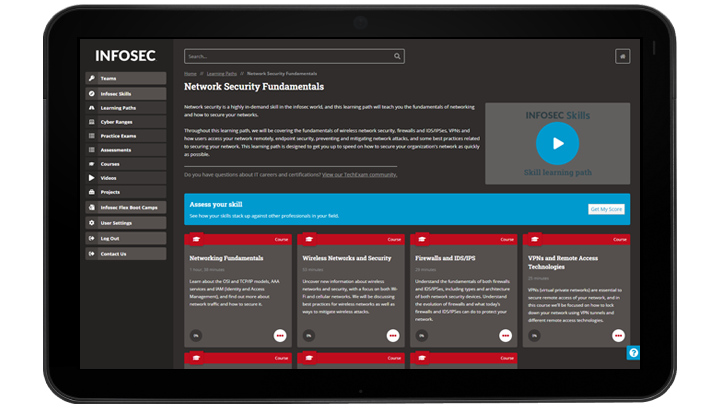 Infosec Skills Network Security Fundamentals learning path