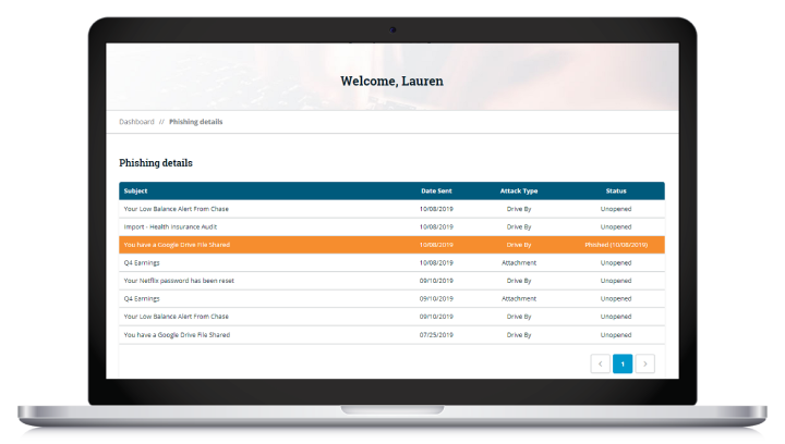 learner dashboard phishing details